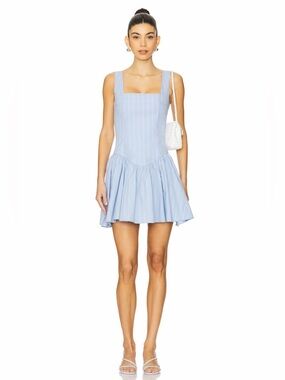 WeWoreWhat Revolve Blue Pinstripe Corset Peplum Drop Waist Mini Dress 10 NWT